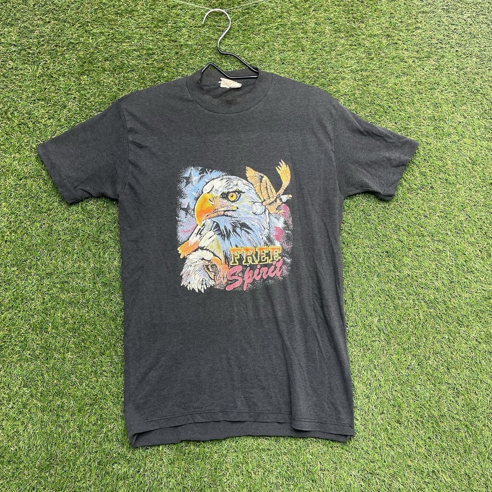 Vintage Screen Stars Best Free Spirit Shirt Mens Medium Black Eagle Graphic 90s